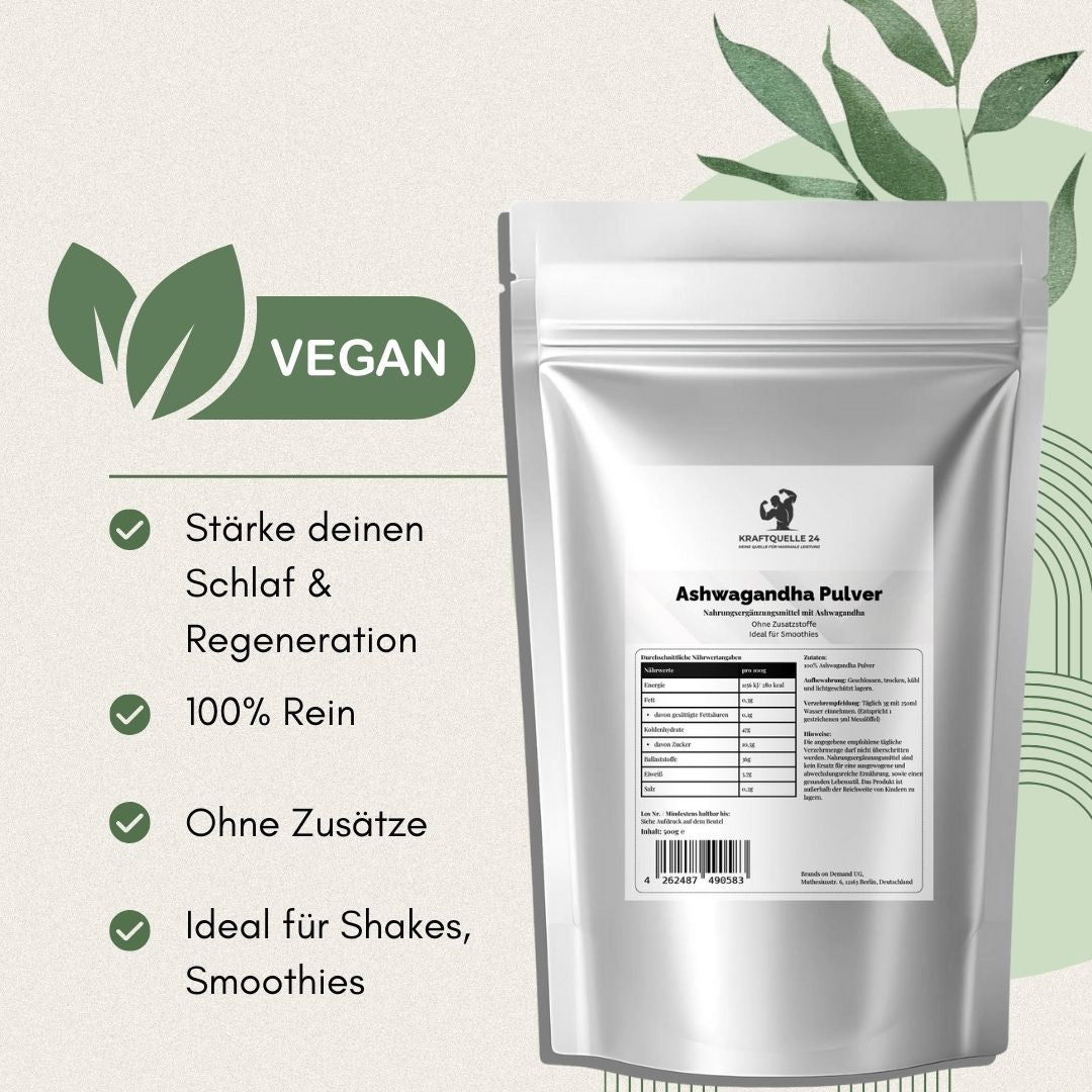Ashwagandha Pulver | 100 Prozent rein | 500g Doypack